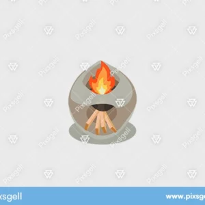 Clay Stove with Fire Illustration