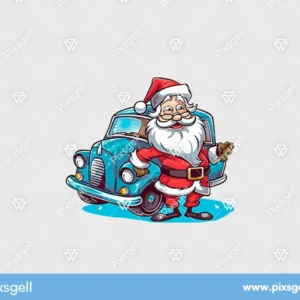 Santa Claus Blue Car Vector